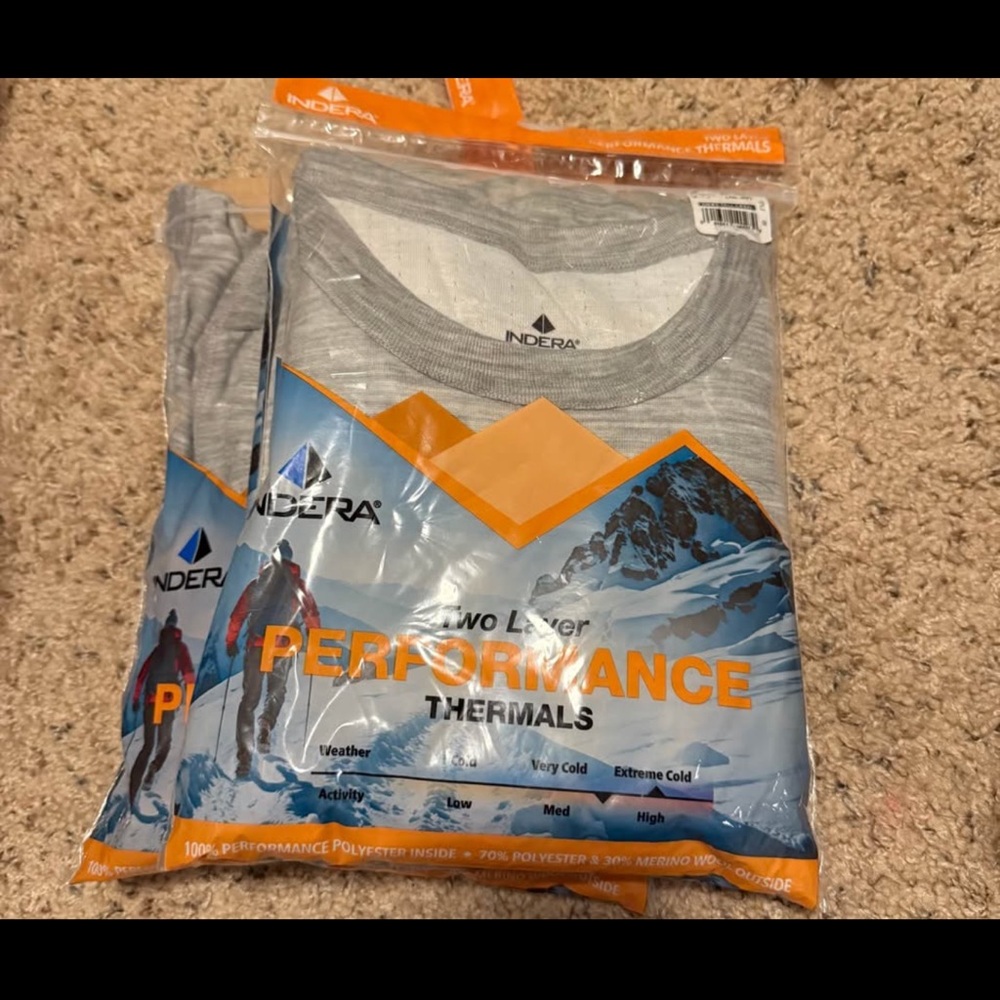 2 Indera Gray Performance Thermals brand new